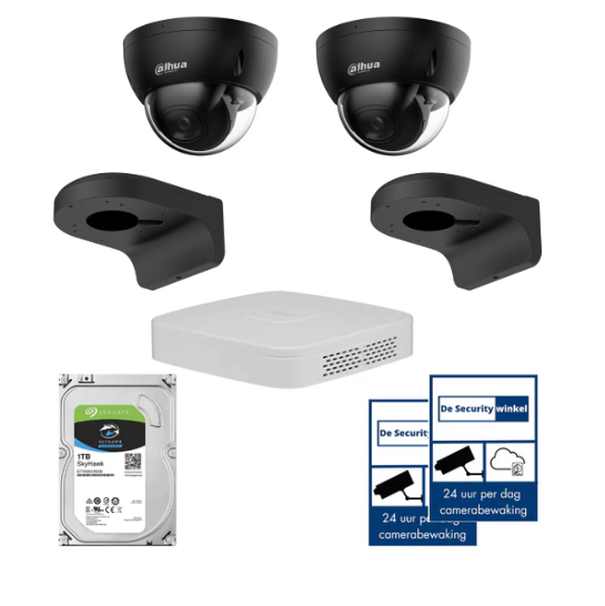 IP dome camera set | Dahua set 4MP dome met 2 cameras zwart De Securitywinkel