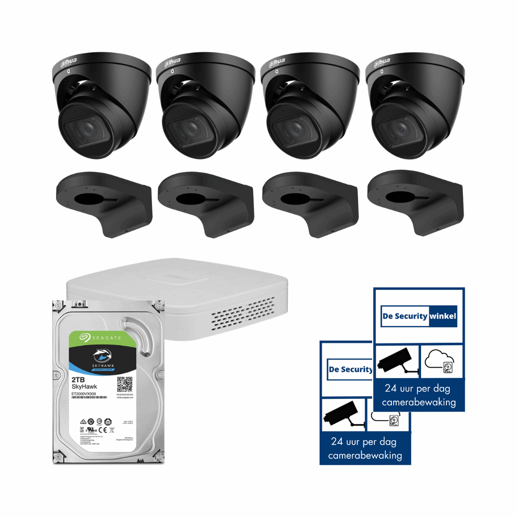 Dahua set 4MP compleet zwart De Securitywinkel