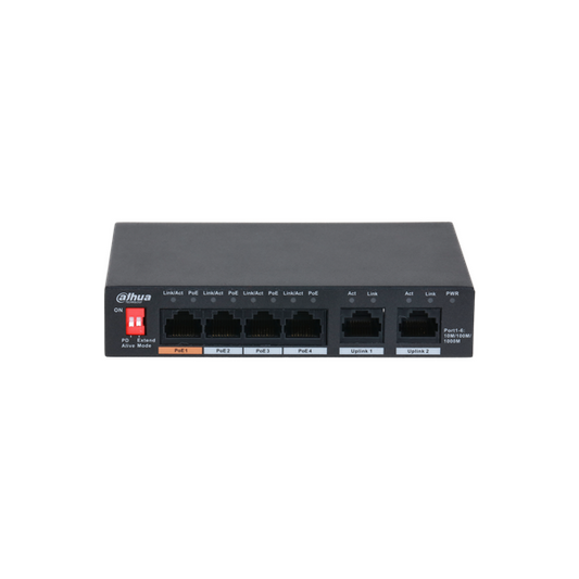 Dahua 4 kanaals PoE gigabit switch met 2 keer uplink 4 poort PoE switch De Securitywinkel