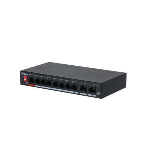 Dahua 8 kanaals PoE switch met 2 keer uplink 8 poort PoE switch De Securitywinkel