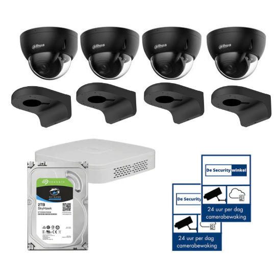 Dahua set 4MP dome compleet set zwart De Securitywinkel
