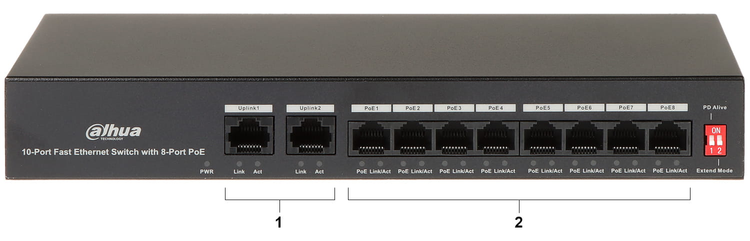 Dahua 8 kanaals PoE switch met 2 keer uplink De Securitywinkel
