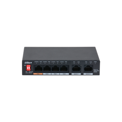 Dahua 4 kanaals PoE gigabit switch met 2 keer uplink 4 poort PoE switch De Securitywinkel